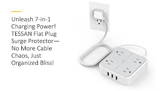 Unleash 7in1 Charging Power TESSAN Flat Plug Surge Protector—No More Cable Chaos Organized Bliss [upl. by Evetta]