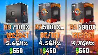 RYZEN 9 7900X vs RYZEN 7 5800X3D vs RYZEN 9 5900X  Test in 6 Games [upl. by Laitselec868]