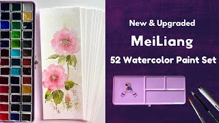 NEW amp UPGRADED Watercolor set from MeiLiang  Review pinkflower letspaint easyflowerpainting [upl. by Landsman]