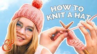 How to KNIT A HAT on STRAIGHT NEEDLES for Beginners Stepby Step [upl. by Matilda]