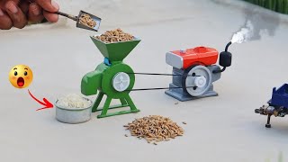 diy mini diesel engine flour mill  science project  diy tractor [upl. by Ravel913]