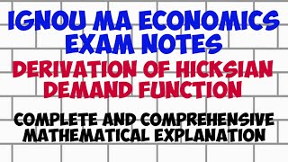 IGNOU MA ECONOMICS EXAM NOTES MEC001101  Derivation Of Hicksian Demand Function From Utility [upl. by Melloney]