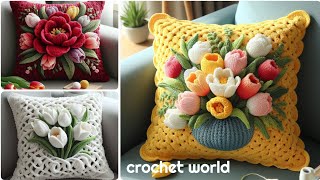 Crochet pillow cover design model knitted with wool [upl. by Kata]