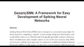 GenericSNN A Framework for Easy Development of Spiking Neural Networks [upl. by Vonnie994]