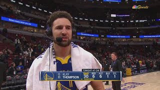 Klay Thompson Courtside Interview  Golden State Warriors beat Chicago Bulls 140131 [upl. by Nyliak338]