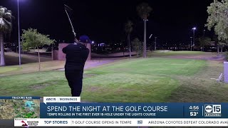 Arizonas first night golf course opens at Grass Clippings Rolling Hills in Tempe [upl. by Asserac]