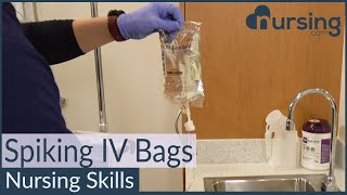 Spiking and Priming IV Bags Nursing Skills [upl. by Quiteris]