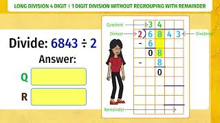 Long Division 4Digit ÷ 1Digit with Remainder  Grade 3 Conceptual Maths  Animated Learning [upl. by Adnana]