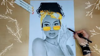 How to draw a face with charcoal powder Drawing with colored pencils and markers [upl. by Kcolttam]