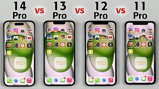 iPhone 14 Pro vs 13 Pro vs 12 Pro vs 11 Pro iOS 1701 SPEED TEST  Performance Dropped [upl. by Vassaux]