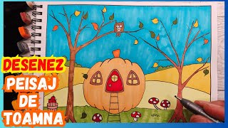 Deseneaza un PEISAJ de TOAMNA 🍂🎃🍁Desene usoare de Facut [upl. by Blasius]