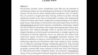 Mixed Supervision of Histopathology Improves Prostate Cancer Classification From MRI [upl. by Groveman]