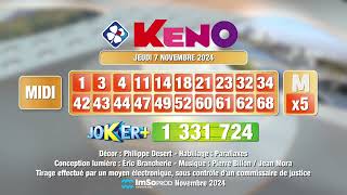 Tirage du midi Keno® du 07 novembre 2024  Résultat officiel  FDJ [upl. by Ssej]