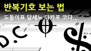 악보 반복기호 보는 법 도돌이표 달세뇨 다카포 코다 [upl. by Ynnig69]