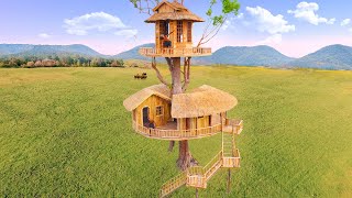 Build Most Beautiful Twins Treehouse On Higher Tree and Grill Crocodile for Food [upl. by Bernice]