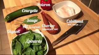 RECETTE  Cabillaud amp condiment chorizo courgette et poivron [upl. by Janey]