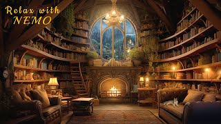 📚 Cozy Hobbit Library  Relaxing Fireplace with Soothing Rainfall Sounds  rain on roof  Deep Sleep [upl. by Bodkin633]