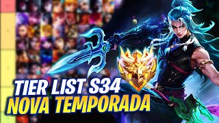 TIER LIST DOS MELHORES HERÓIS NOVA TEMPORADA S34  MOBILE LEGENDS [upl. by Seroka]