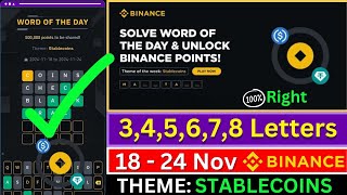 Theme Stablecoins WOTD  Binance Crypto WODL Answers Today  All Letters WOTD [upl. by Neellek]