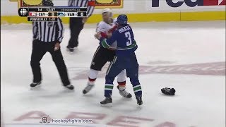 Mark Giordano vs Kevin Bieksa Mar 8 2014 [upl. by Einehpets]