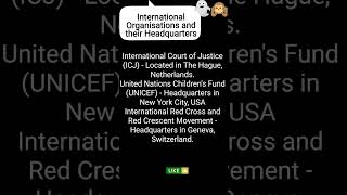 International RelationsIRInternational organisations and their headquartersupsc ssc tspsc [upl. by Iorgo]