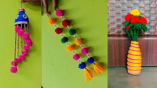 3 room decoretion ideas for diwali woolen jhumar saide door hanging for pompombottle decoration।। [upl. by Lang]