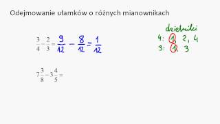 Odejmowanie ułamków o różnych mianownikach [upl. by June624]