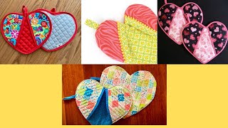 DIY handmade fabric heart 🤍 💙 shaped oven mitt pattern by mozukas misc [upl. by Assirralc]