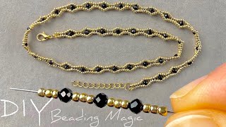 Herringbone Beaded Necklace Tutorial How to Make Seed Bead Jewelry [upl. by Pirnot318]