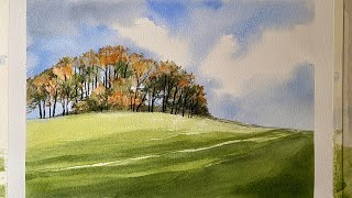 Paint BEGINNERS Loose WATERCOLOR SKY amp TREES On A Hill Watercolour Landscape PAINTING Tutorial DEMO [upl. by Zeiler]