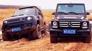 Land Rover Defender 110 30L vs Mercedes G500 40L V8 vs Land Rover Discovery 4  Extreme Offroad [upl. by Perrin]