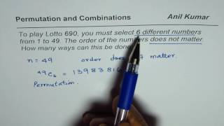 Lotto 690 or 649 Permutation Combination Example [upl. by Otreblon837]