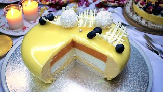 Mango white chocolate Mousse cake  Mirror Glaze Recipe [upl. by Anined]