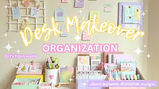 DESK MAKEOVER 2024 SETUP FROM WASTE CUTE AND BUDGET FRIENDLY MALAYALAM DIY ORGANIZER PENHOLDER [upl. by Fae]