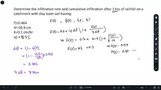 GreenAmpt Equation  Infiltration rate Volume Ponding Time  Numerical Problem [upl. by Analeh]