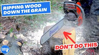 BEST WAY to CUT WOOD down the GRAIN with a CHAINSAW stops the chain going blunt [upl. by Baese]