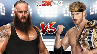 WWE 2K24 BRAUN STROWMAN VS LOGAN PAUL FOR THE WWE UNITED STATES CHAMPIONSHIP BELT [upl. by Aekan]