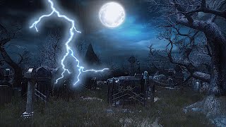 Creepy Graveyard Halloween Ambience  Thunder amp Rain Sounds  Haunted  3 Hours Spooky ASMR Cemetery [upl. by Nelluc]