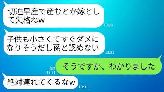 切迫早産で生まれた子供に対して、姑がキレて孫を認めないと告げた。「小さすぎて、すぐにダメになりそうだから孫失格だ」と。 [upl. by Attey]