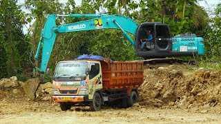 Landscaping Construction  Excavator Loading Dirt Into Dump Trucks [upl. by Rubbico]