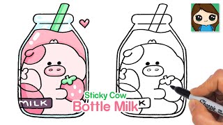 How to Draw Bottle of Strawberry Milk  Sticky Cow [upl. by Wahlstrom878]