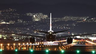 大阪国際空港伊丹空港 着陸シーン 千里川土手Landing scene at Osaka International Airport in Japan ITM 千里川土手 飛行機 夜景 [upl. by George]