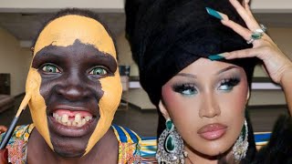 Cardi B 😳 Unbelievable Met Gala 2024 Makeup amp Gele Tutorial  Fair Makeup On Dark Skin Girl 😱🔥✂️💉 [upl. by Kanal]