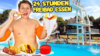 24 STUNDEN nur FREIBADSCHWIMMBAD ESSEN🍟🏊🏼MIT RIESEN XXL SCHWIMMBAD😰 [upl. by Aserehc]