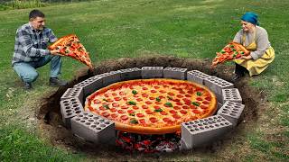 We Baked a Giant Homemade Pizza Underground [upl. by Golightly]