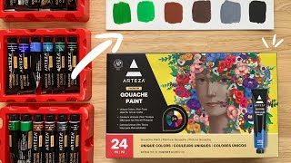 Arteza gouache paint 24 colors review and demo [upl. by Jump]