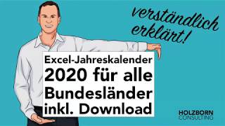 066 Excel Jahreskalender 2020 mit Ferien Feiertagen alle Bundesländer Geburtstagen Download [upl. by Rekoob76]