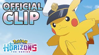 Captain Pikachu vs Sprigatito amp Fuecoco  Pokémon Horizons The Series  Official Clip [upl. by Anuahs]