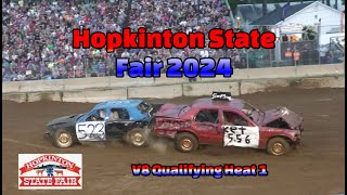 Hopkinton Fair 2024 Saturday V8 Qualifying Heat 1 Demolition Derby 4K UHD [upl. by Yasnil]