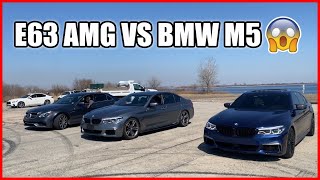 E63 AMG Vs Stage 2 M550i  Both 600HP Air strip fun runs [upl. by Gaidano951]